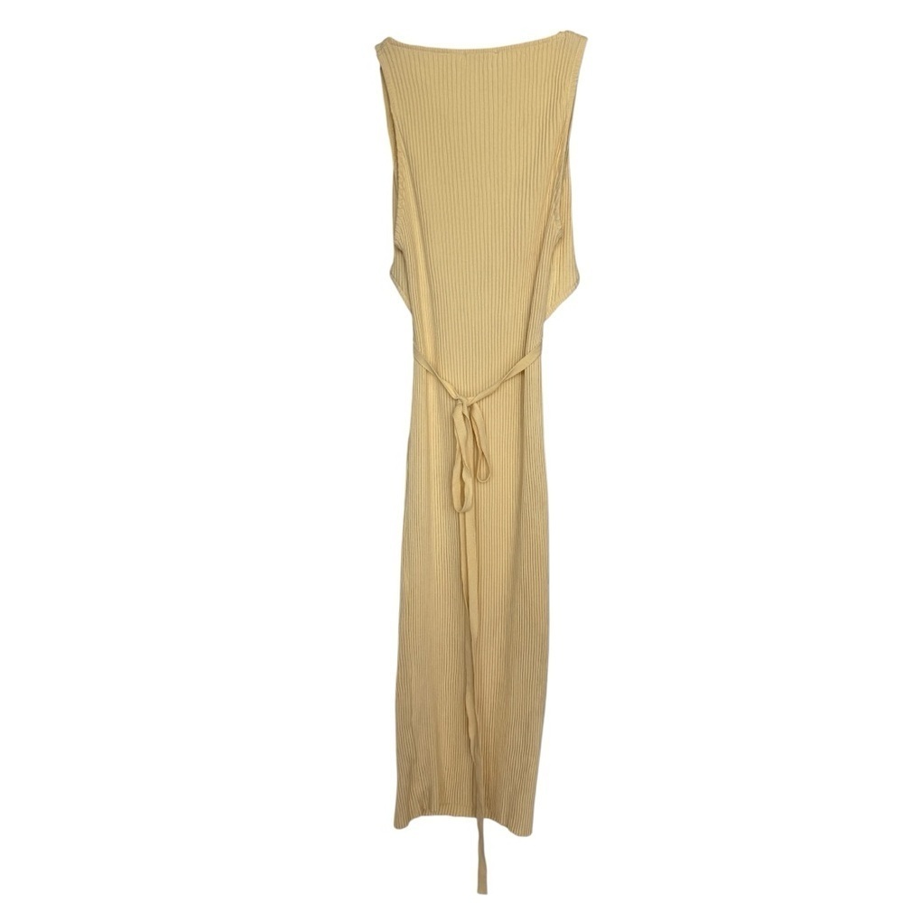 ZARA Women's Yellow Cut Out Knit Midi Dress L Sleeveless Summer Ribbed Casual - Picture 9 of 10